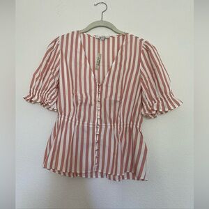 Madewell Women’s Size XXS V-Neck Peplum Popover  Top In Stripe